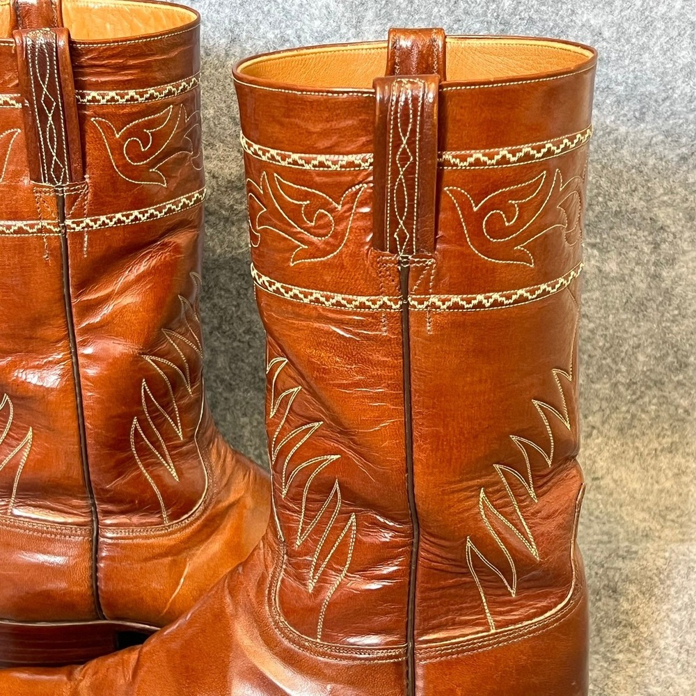 Vtg Lucchese San Antonio Cowboy Boots Mens 10D Shrunken Shoulder Leather Brown - Picture 13 of 16
